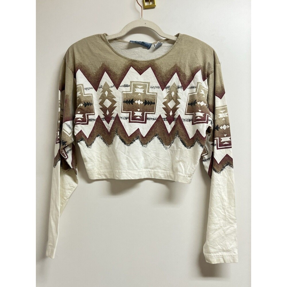 Vintage Country Tease by Adobe Rose Western Aztec Print Long Sleeve Cotton Sz M